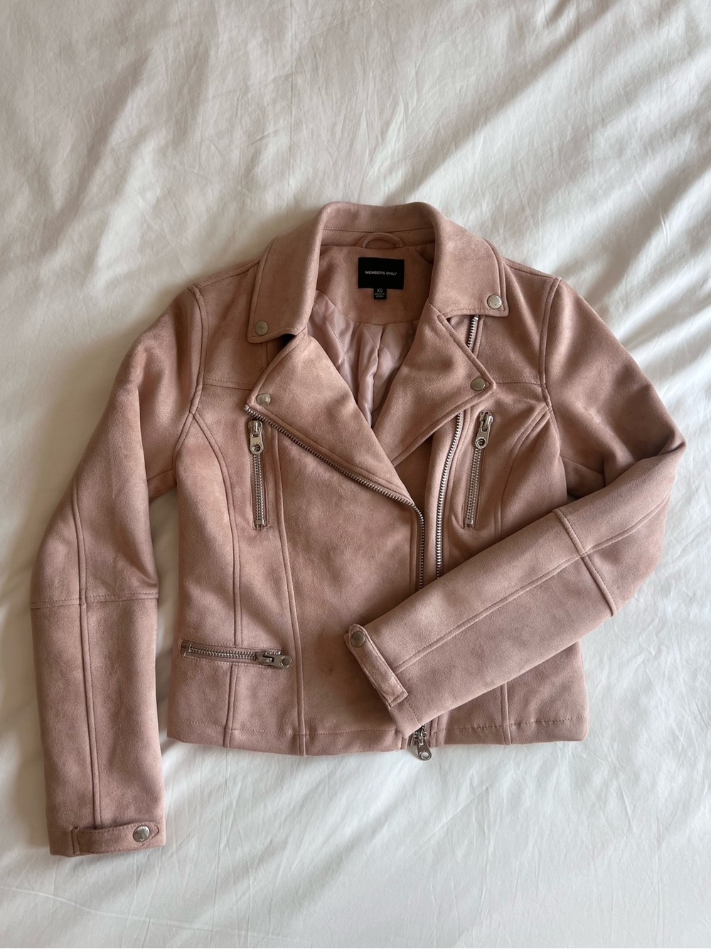 Members Only Blush Pink Suede Moto Jacket